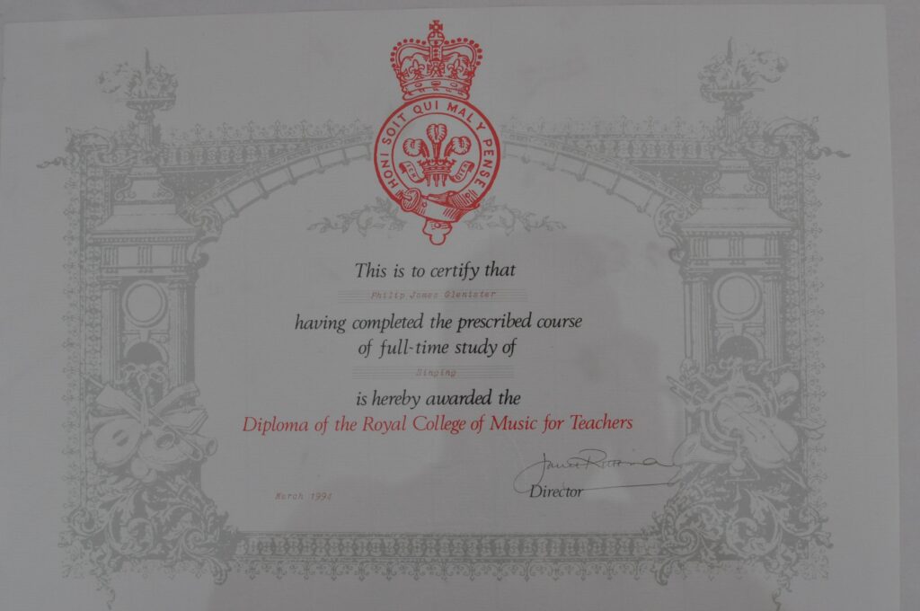 Diplôme de professeur de chant (DipRCM) du Royal College of Music, cursus de 2 ans